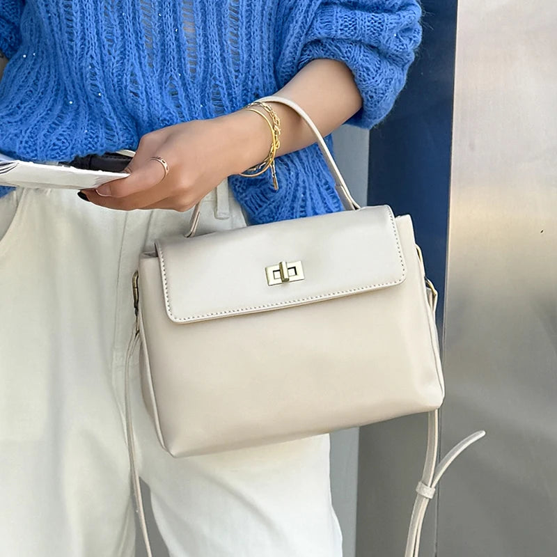 Echt lederen crossbodytas met handvat aan de bovenkant voor dames, vintage oliewasleren schoudertas, kleine luxe designer handtas