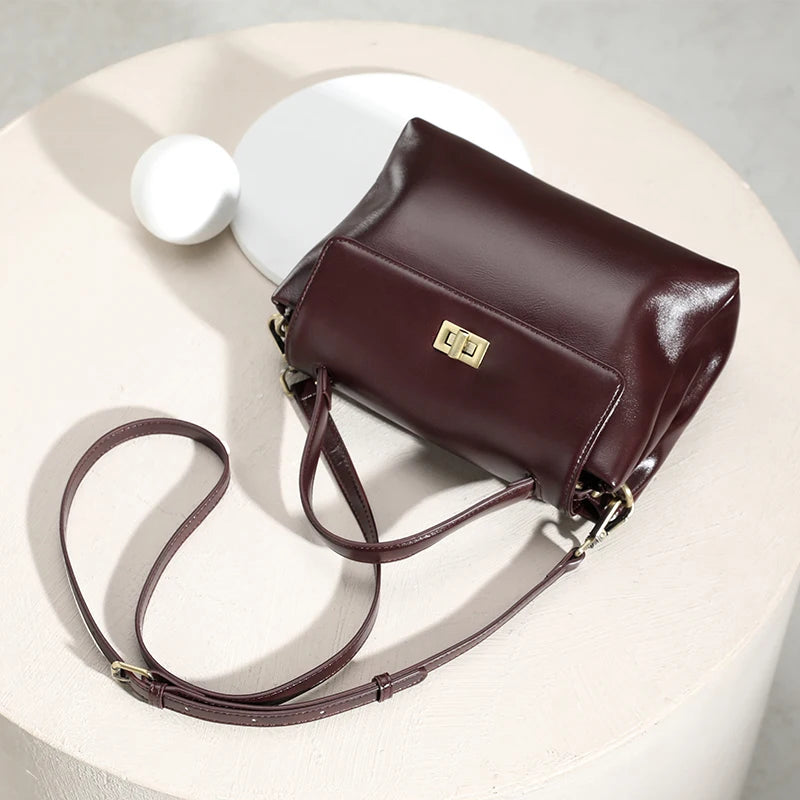 Echt lederen crossbodytas met handvat aan de bovenkant voor dames, vintage oliewasleren schoudertas, kleine luxe designer handtas