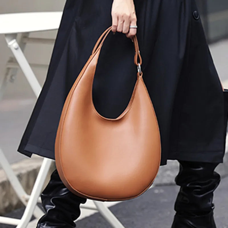 BURMINSA Grote Echt Lederen Halvemaan Schoudertas Dames Vintage Koeienhuid Halve Maan Schoudertas Werk Crossbody Tote Handtassen