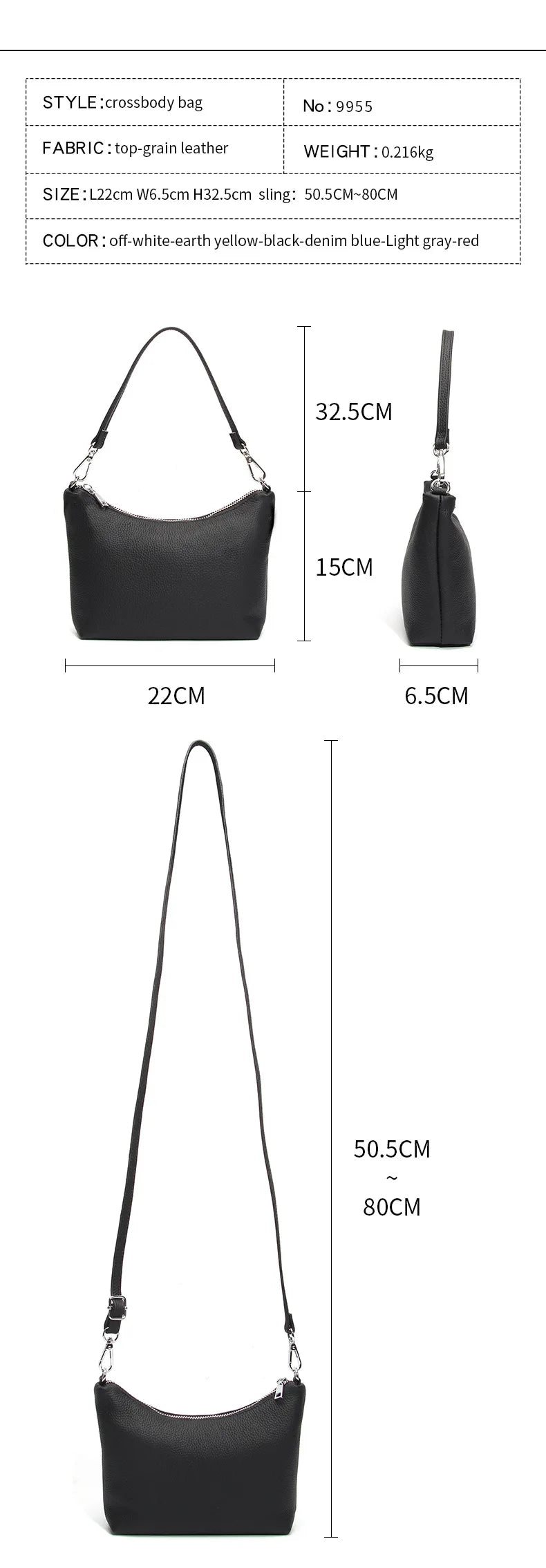 Echte leren handtassen, luxe merk dames schoudertasjes, designer rundleer postbode tassen, dames hand- en schoudertas, klein zwart.