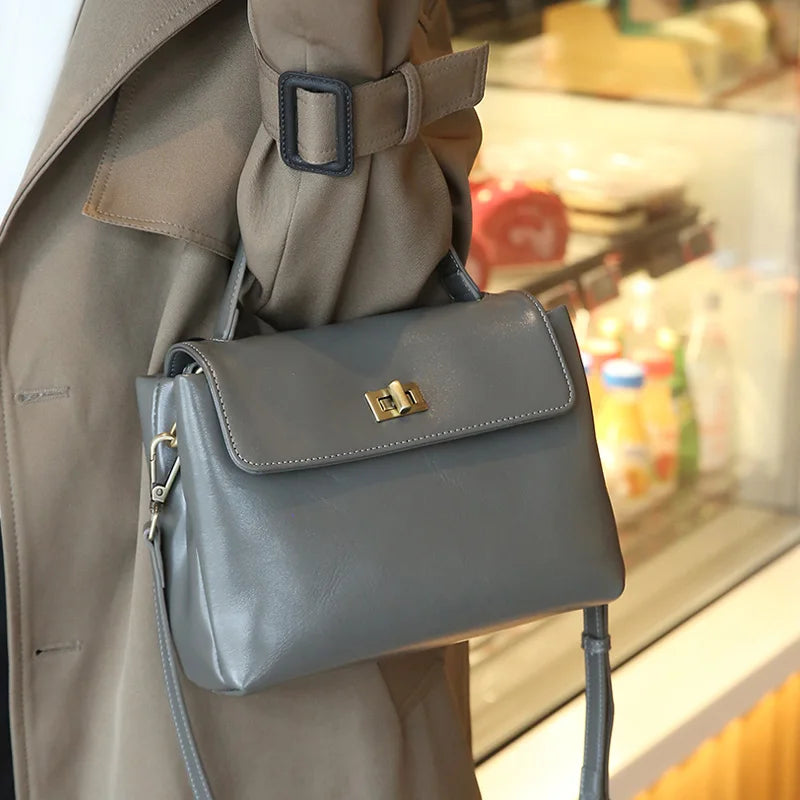 Echt lederen crossbodytas met handvat aan de bovenkant voor dames, vintage oliewasleren schoudertas, kleine luxe designer handtas