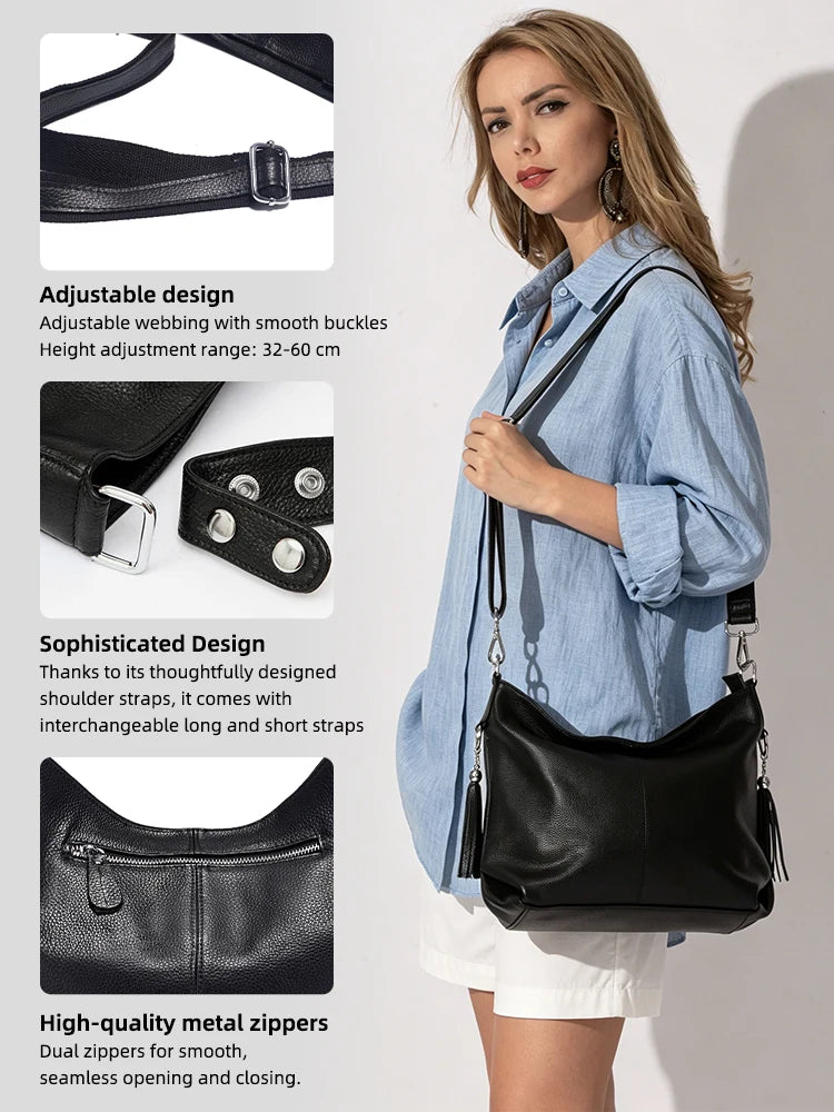 Zency Fashion Echt Lederen Dames Schoudertas Dames Hobo Tas Portemonnee Designer Tassen Luxe 2026 Crossbody Grote Capaciteit Shoppe