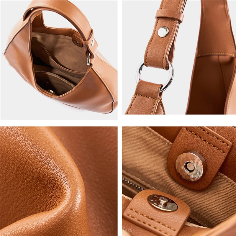 BURMINSA Grote Echt Lederen Halvemaan Schoudertas Dames Vintage Koeienhuid Halve Maan Schoudertas Werk Crossbody Tote Handtassen