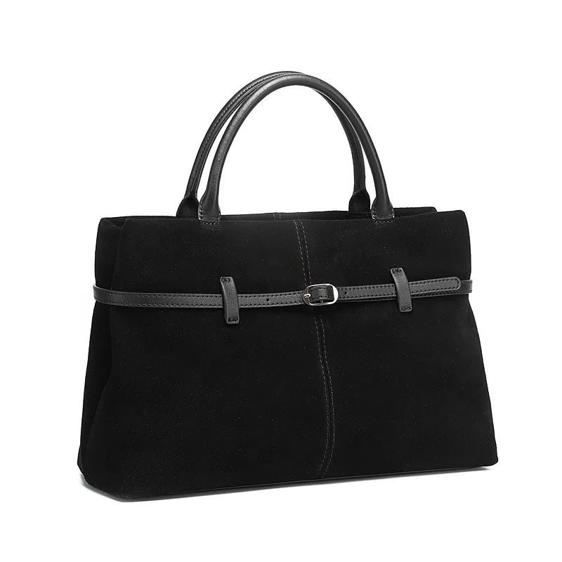 BURMINSA Grote Echte Suède Lederen Tote Bag Dames Vintage Koeienhuid Handtas met Bovenste Handgreep Werk Kantoor Pendel Luxe Schoudertas