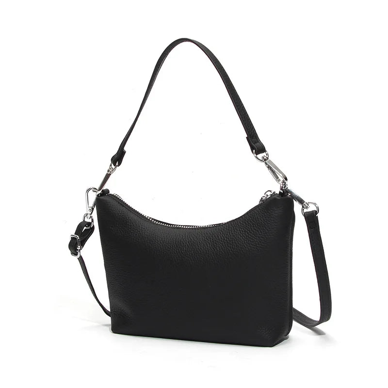 Echte leren handtassen, luxe merk dames schoudertasjes, designer rundleer postbode tassen, dames hand- en schoudertas, klein zwart.
