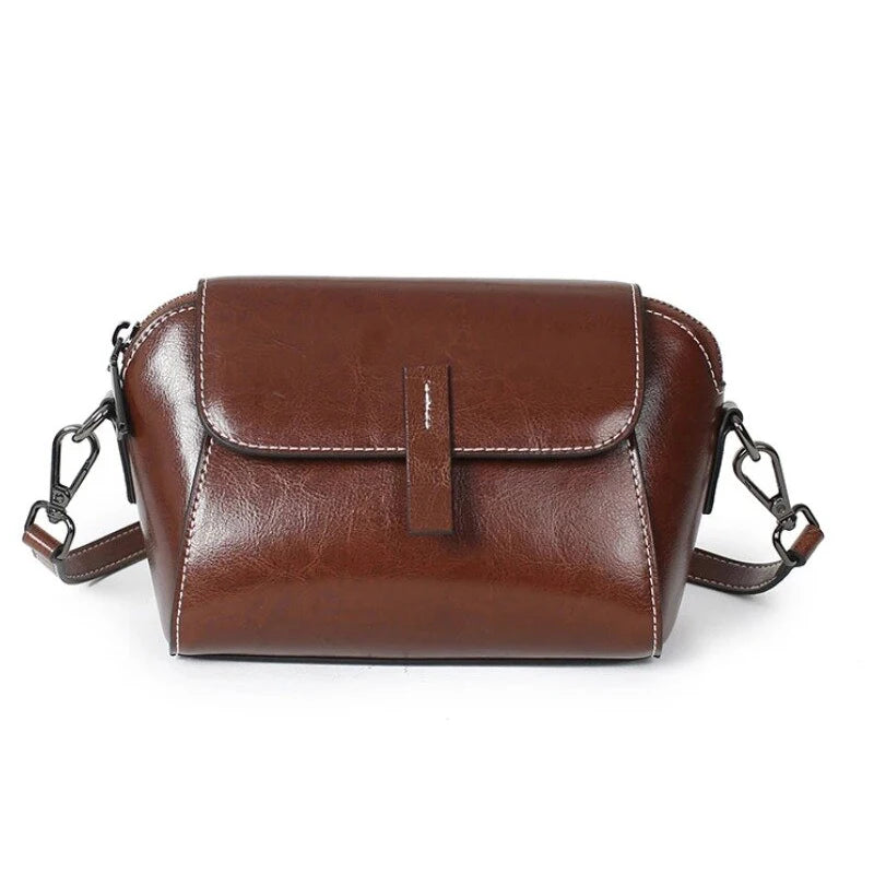 Olie-wax koeienhuid echt lederen schoudertas crossbody kleine tas voor dames, modieus, veelzijdig, shell tas, casual telefoontas