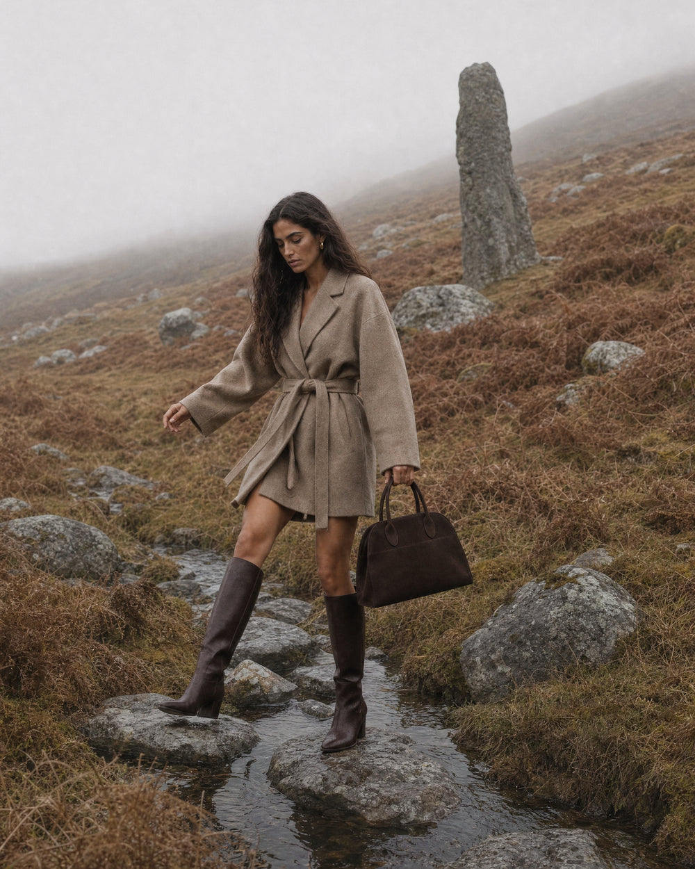 The Aurore Suede Satchel in Espresso