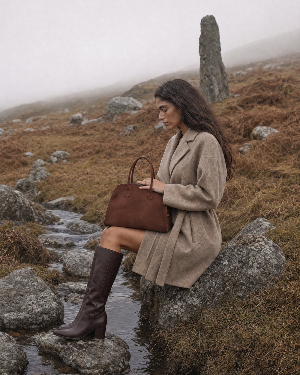 The Aurore Suede Satchel in Chocolate