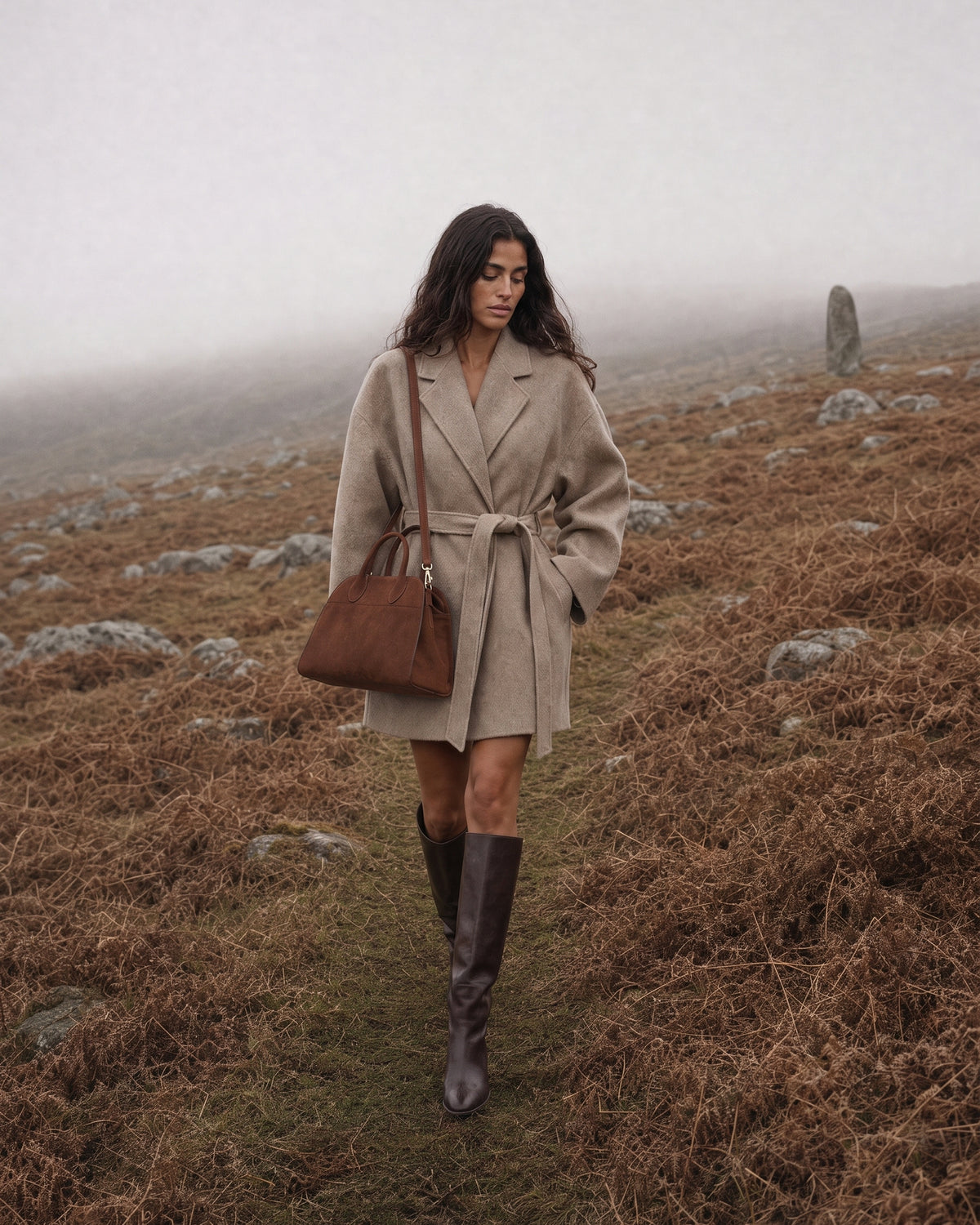 The Aurore Suede Satchel in Chocolate, by the stream